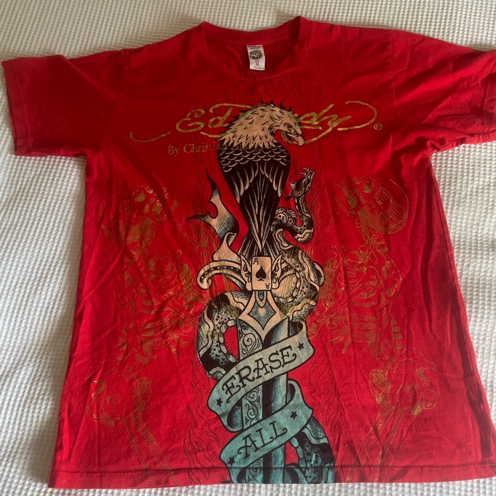 Red ed hardy y2k graphic tee